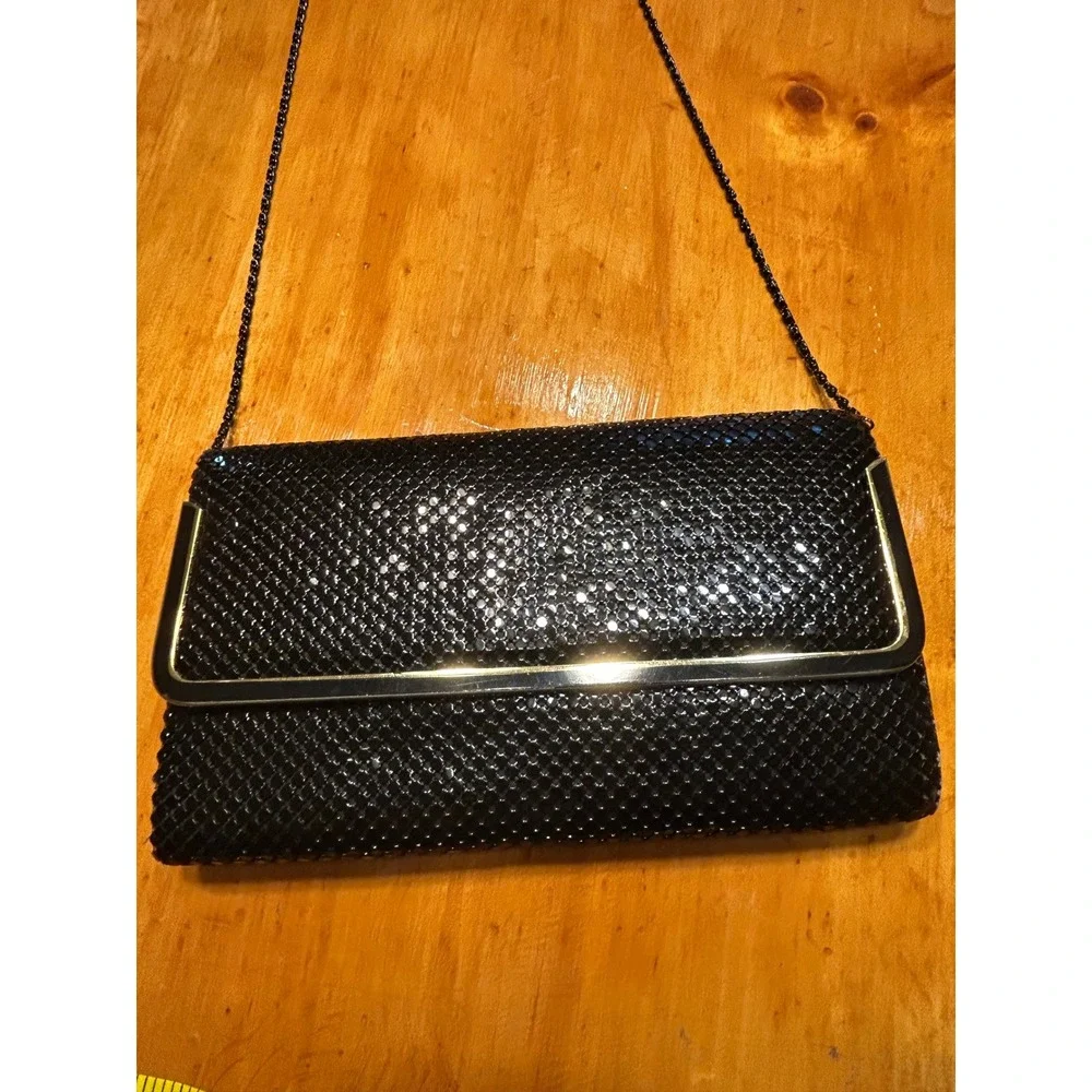 Vintage Black Mesh Evening Clutch Bag Crossbody Formal Purse Goth Glam Romantic